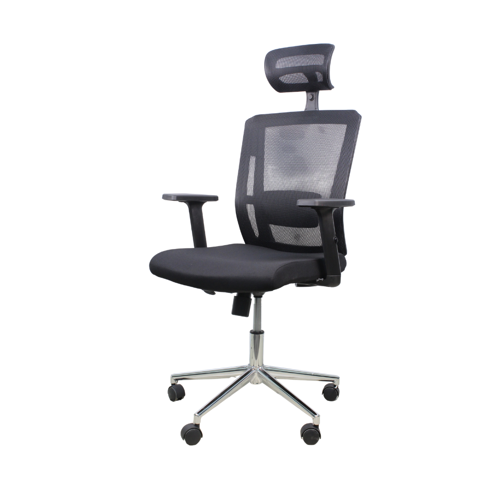 Thumbnail for Black Mesh Office Chair ~ Ergonomic Headrest with Chrome Base