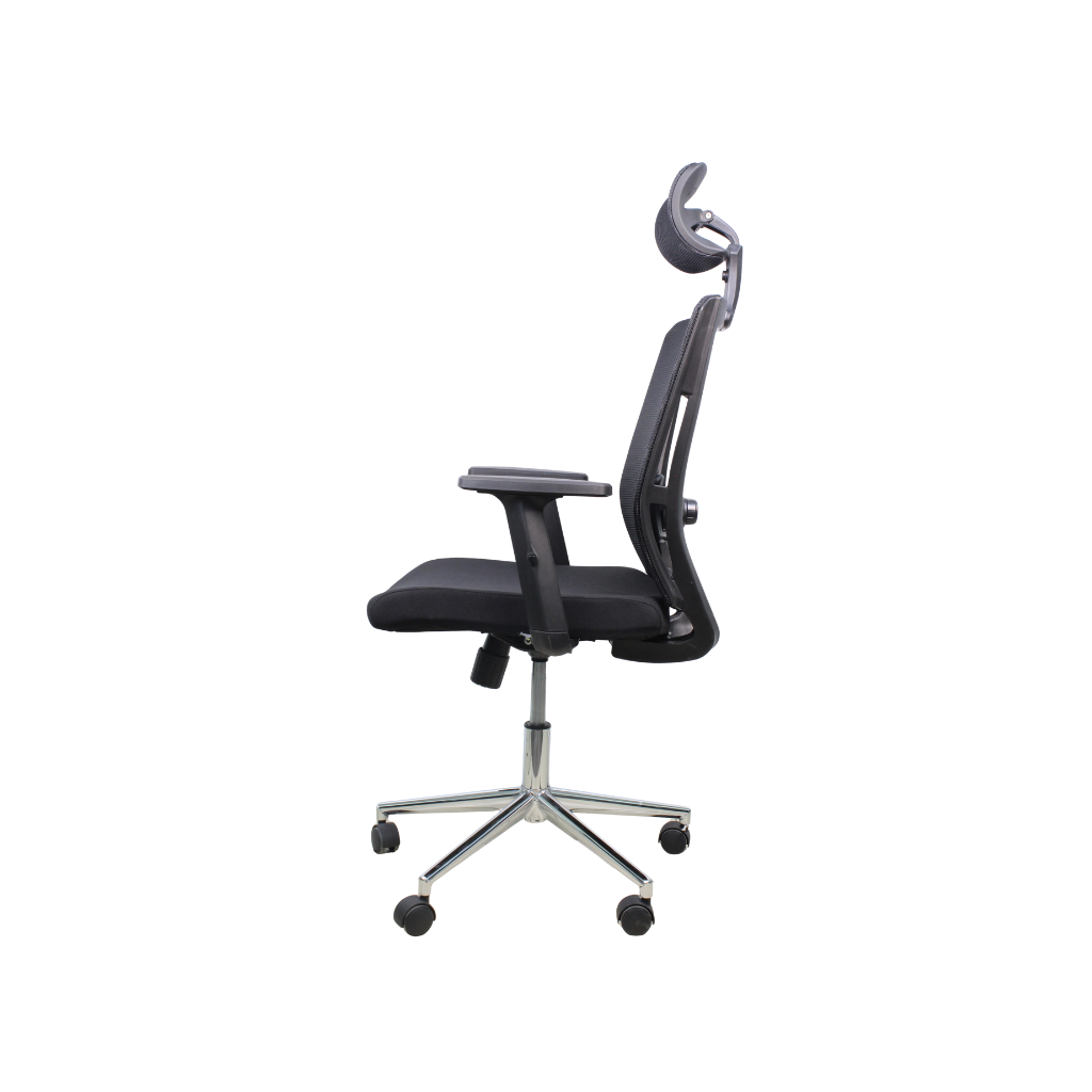 Thumbnail for Black Mesh Office Chair ~ Ergonomic Headrest with Chrome Base