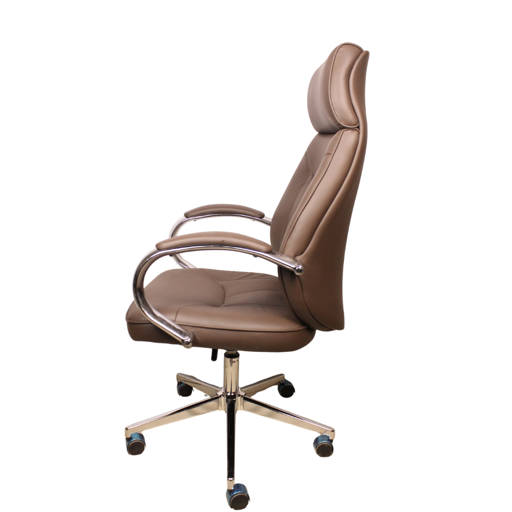 Thumbnail for Brown Executive Leather Office Chair ~ High Back, Chrome Base