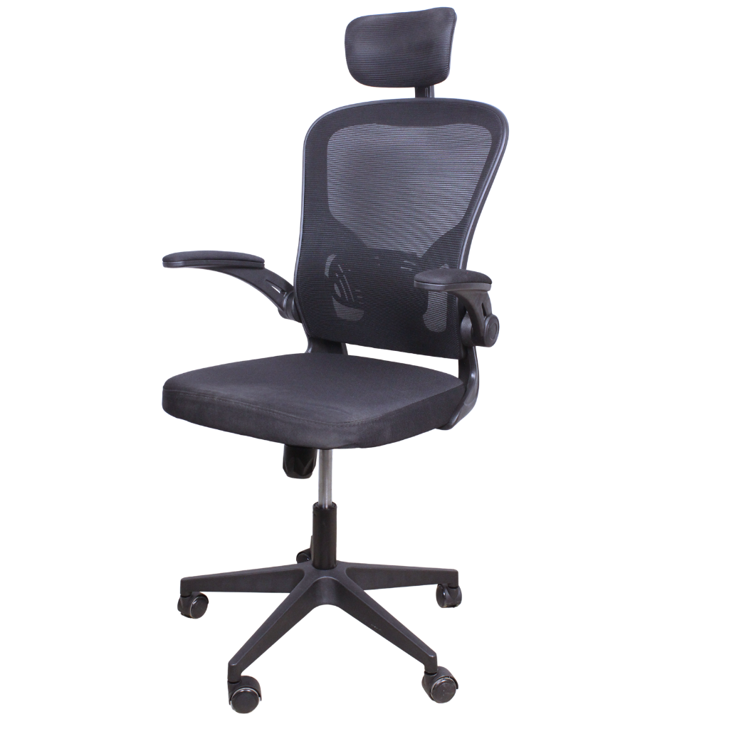 Grey Ergonomic Office Chair ~ Flip Up Arms, Adjustable Headrest