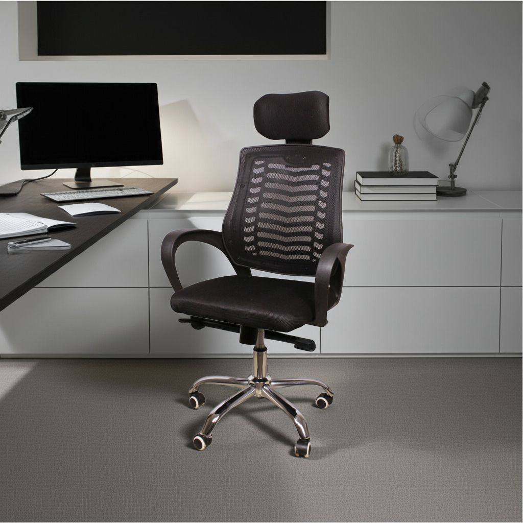 Thumbnail for Secretarial Mesh Chair ~ Adjustable Headrest and Lumbar Support